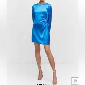 Mango Radiant Blue Satin Long Sleeve Dress